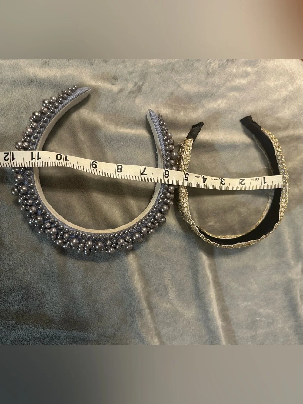 Statement Headband Bundle Grey Pearl Cluster + Gold Embroidered AB Boho Set Of 2
